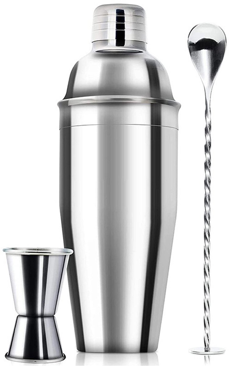 EXCITAT Cocktailshakerset - Drankmixer met geïntegreerde zeef - voor mixdranken, Margarita-maatbeker en menglepel - Geschikt voor beginners Roestvrijstalen roerstaaf - Bargereedschap - 25 oz (750 ml)