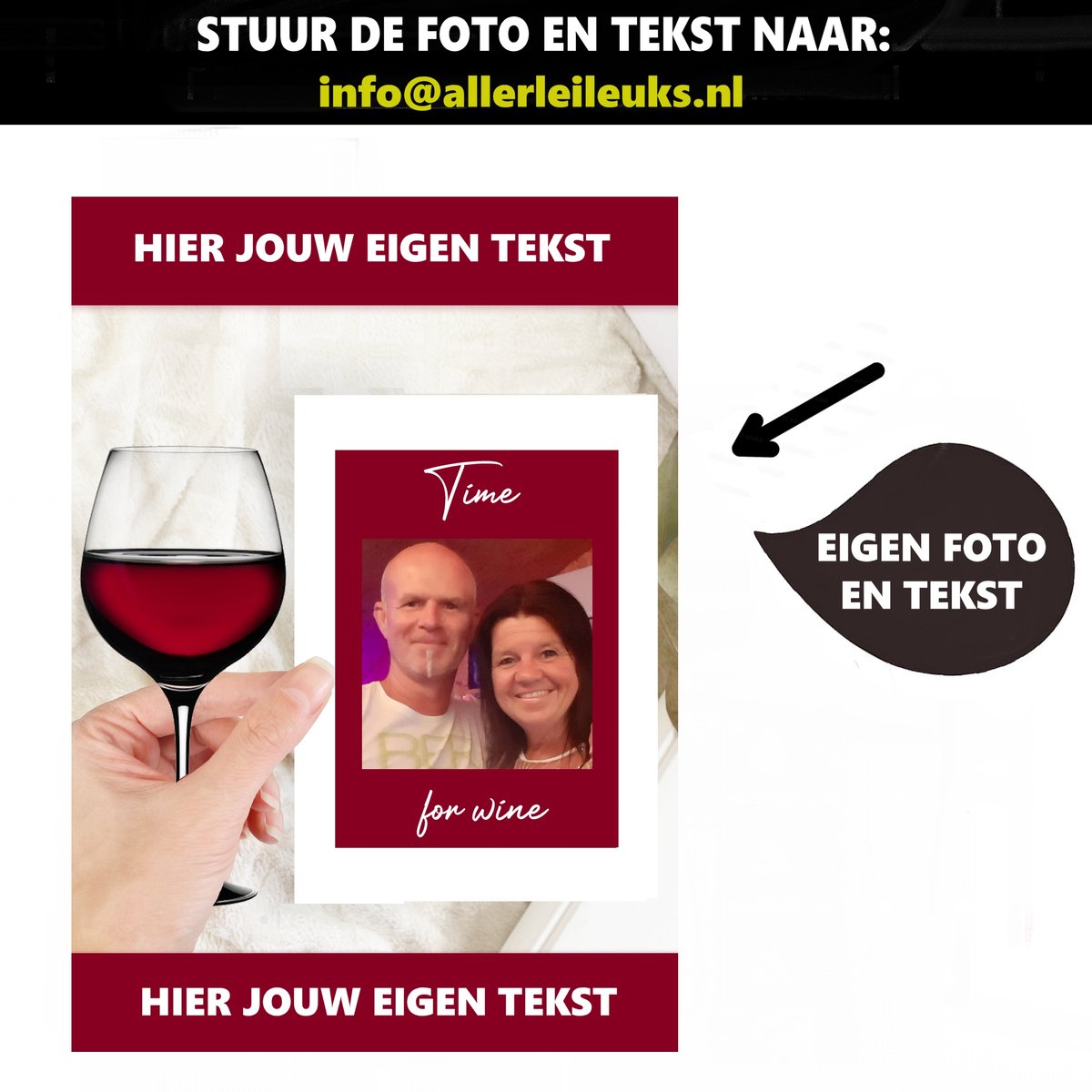 25 stuks gepersonaliseerde fotokaarten wijnglas wijnen time for wine - Wenskaarten met eigen foto en tekst - verjaardagskaarten huwelijkskaarten jubileum afscheid bedankjes pensioen 40, 50, 60, jaar - aankondiging uitnodiging gepersonaliseerd cadeau
