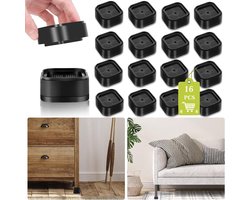16-pack meubelverhogers - Verstelbare bedverhogers voor zwaar gebruik - voor tafel, bureau, bank, stoel, bankkast, bedpoten, slaapzaal - Zwart