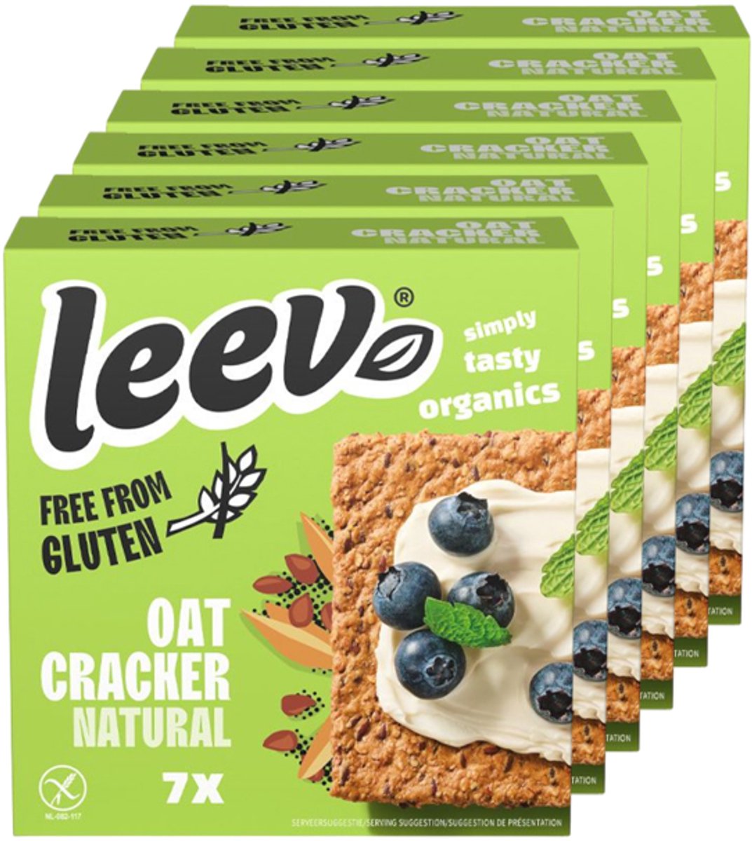 Leev® Bio | Glutenvrije Havercrackers | Naturel | 6 stuks | 6 x 100g | Eiwitrijke voeding | Koolhydraatarme Crackers