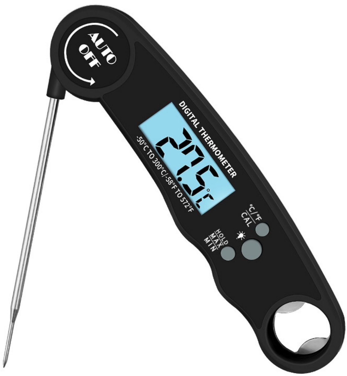 EXCITAT Keukenthermometer - Kookthermometer - Opvouwbare sonde - Voor koken, vlees, grillen - Zwart