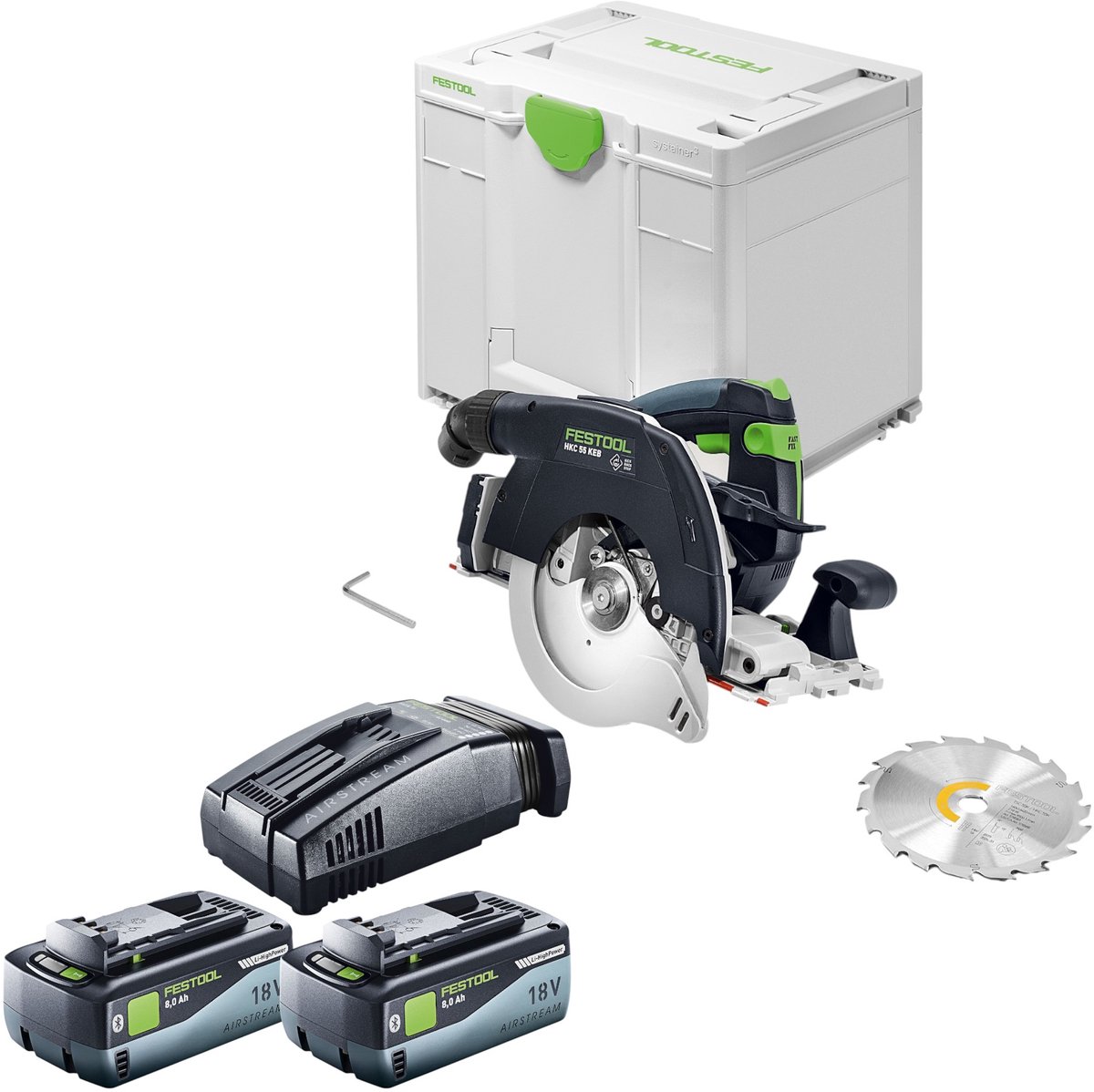 Festool HKC 55 KEB-Basic accu-cirkelzaag 18 V 160 mm borstelloos + 2x accu 8,0 Ah + oplader + Systainer