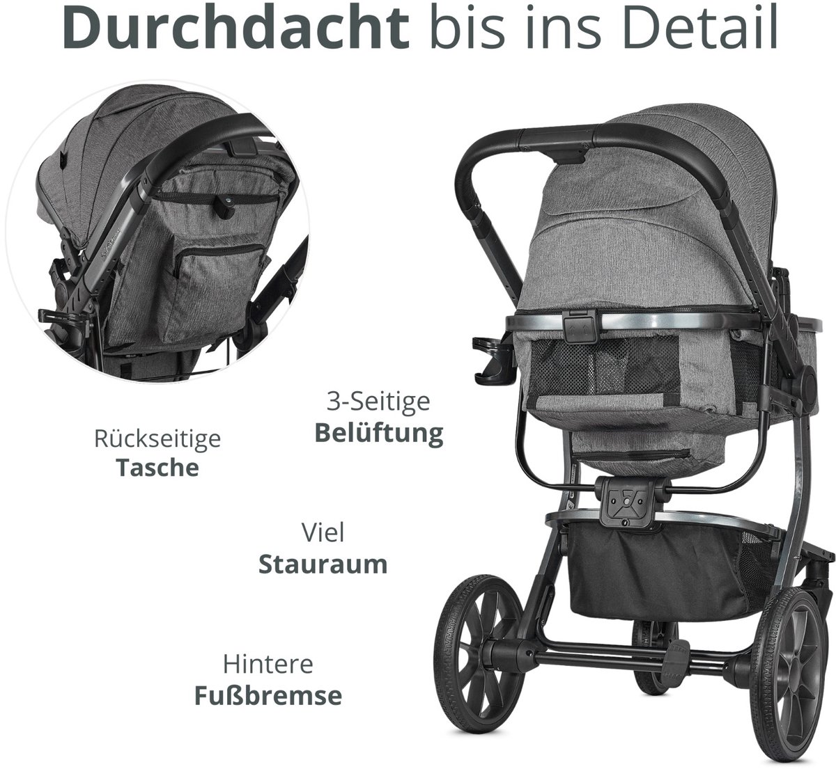 BRONEA UNICO 3-in-1 Kinderwagen met Eénhand-Inklapmechanisme - afbeelding 3