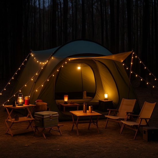 Niba® Accu Camping Lamp met 10m LED Lichtsnoer – 1800mAh – Oplaadbaar via USB-C – Warm Wit – Powerbank – String Lights voor Tent, Camper & Tuin — afbeelding 5