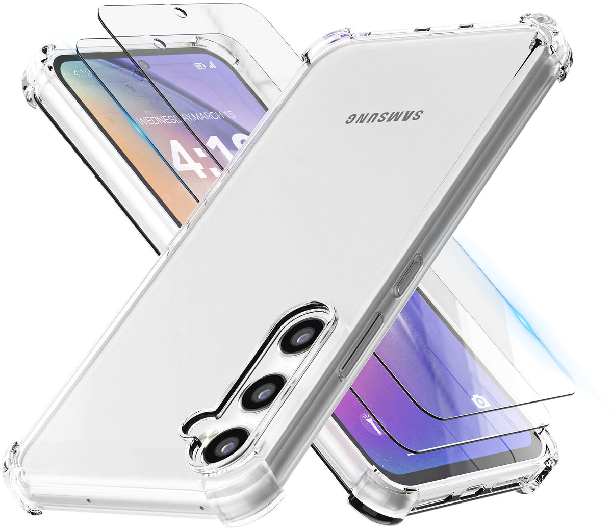 Hoesje geschikt voor Samsung A54 Transparant - 2x screenprotector - beschermglas screen protector - Anti Shock hoesje case