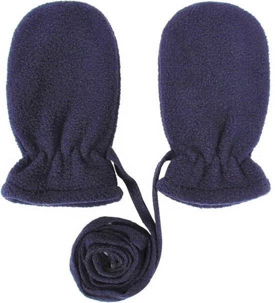 Baby Fleece Winterwantjes met Koord – Navy – 3-18 Maanden – Warme Handschoenen met Voering