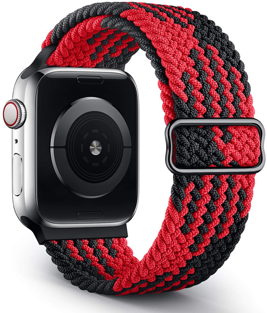 Apple Watch SE Band-Geweven Stof-Rood/Zwart-19,9x6,6x1cm-Versnellingsgesp