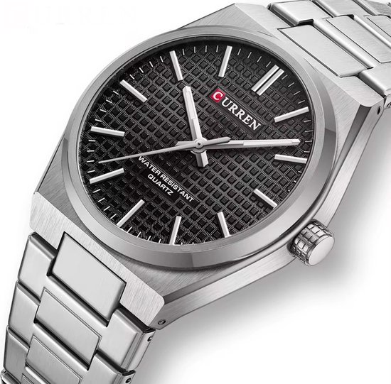 Montre de Luxe Curren | Montre de Luxe pour homme | Quartz | Cadran noir | Bande de couleur Argent | 42 mm
