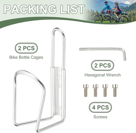 Bidonhouder - Bidonhouder voor fietsen - Lichtgewicht aluminium fietsbekerhouder met schroevengereedschap - Geschikt voor (race-/MTB-fietsen/toerfietsen/buiten) 2-pack & zilver — afbeelding 2