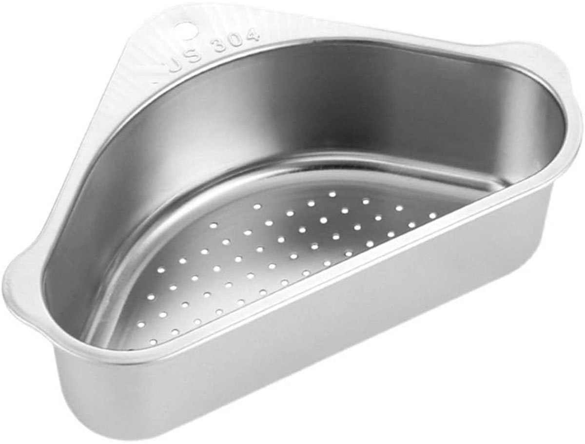 Vitdipy - Driehoekige roestvrijstalen gootsteenzeef - Organizer - Met zuignappen - Zonder boren - Voor wassen en bewaren in de keuken