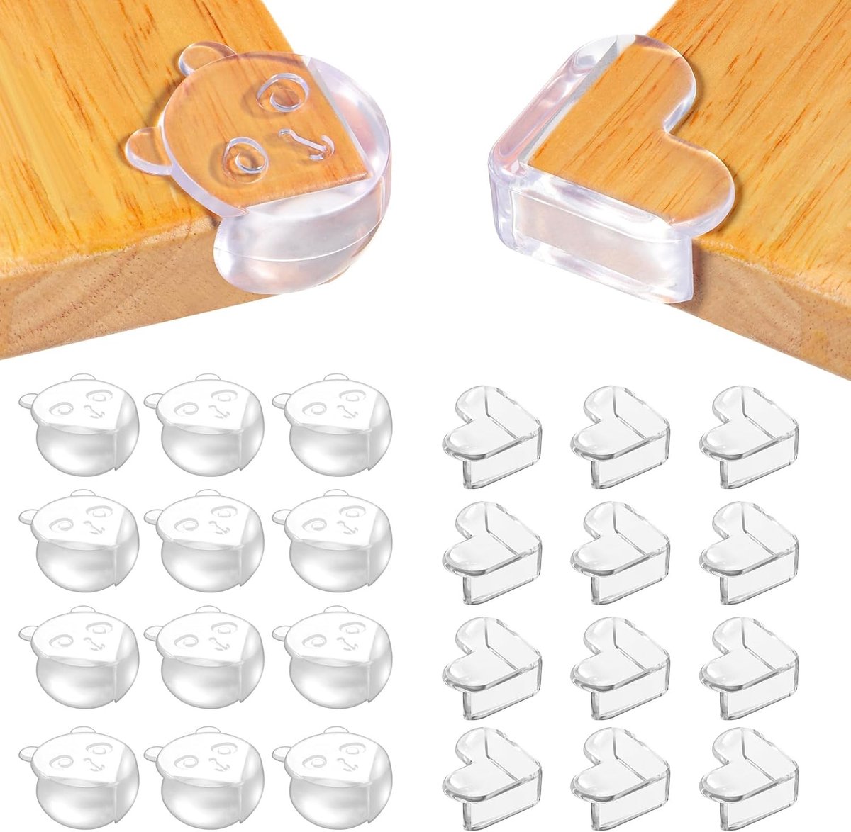 Image of 24-pack hoekbeschermers voor meubels - 3.5 × 1,8 cm - Met nieuwe secondelijm - Hartvormige en beervormige transparante hoekbeschermers - Hoekbeschermers voor kinderen - Hoekbeschermers voor meubels - Geschikt voor alle meubels - Transparant