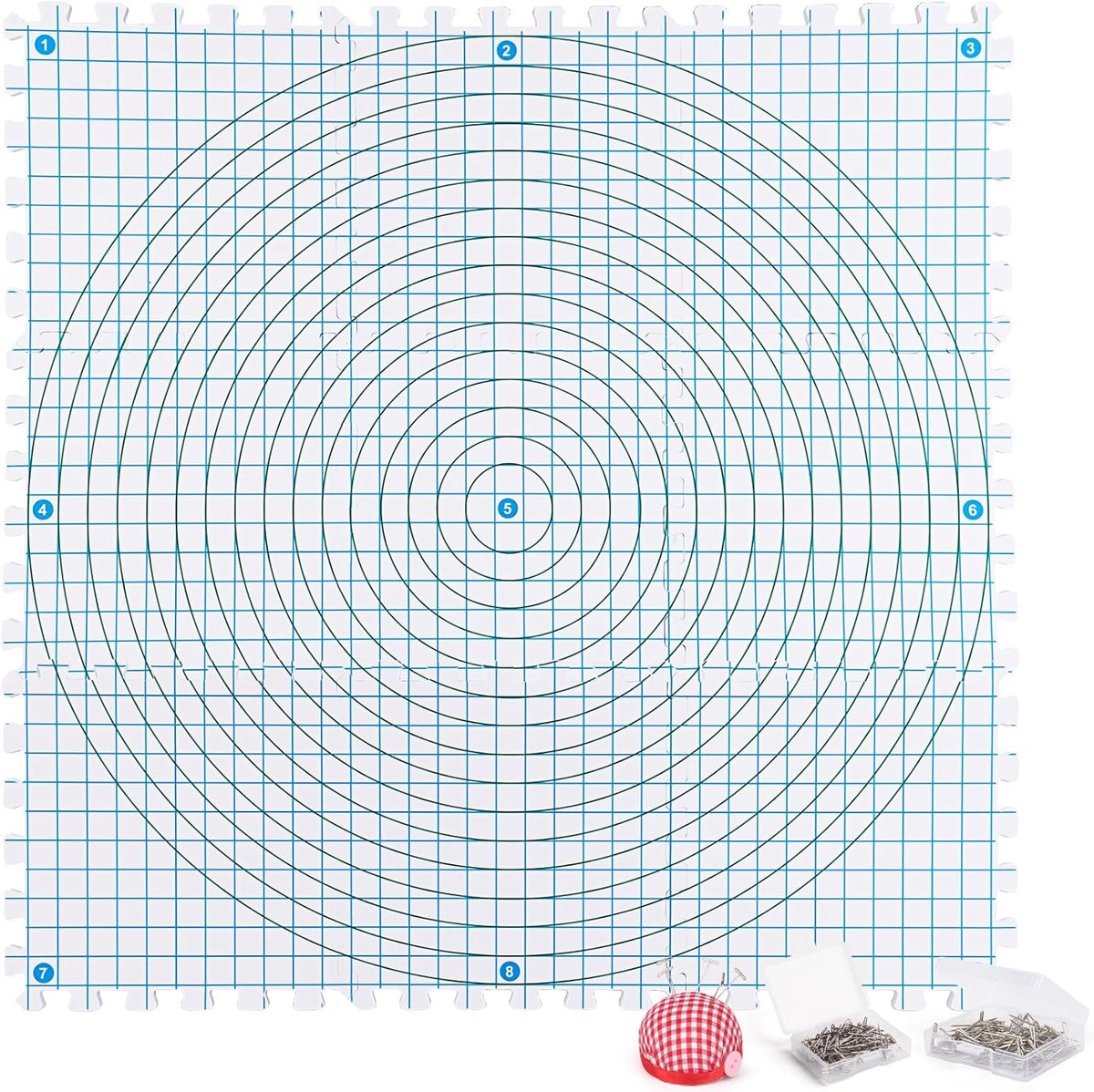 Spanmatten voor breien - blokmatten - 9 stuks - haken met 200 stuks stabiele T-naalden - dikke blokjesmatten met cirkel en vierkant raster