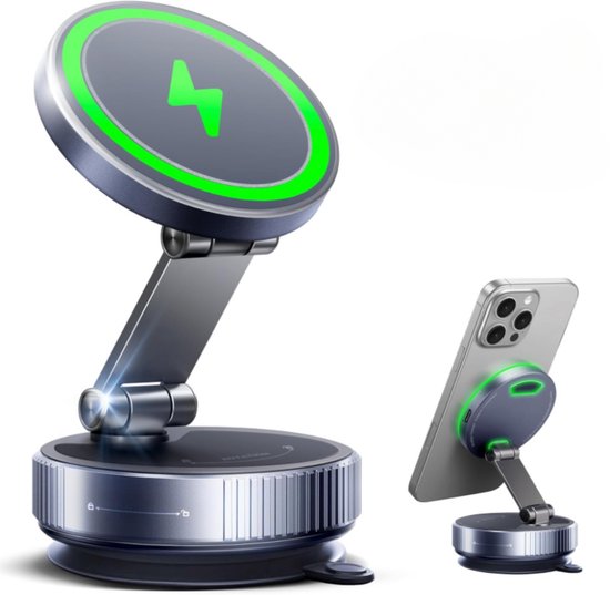 Support de téléphone de voiture Blynk – MagSafe magnétique – Chargement sans fil – Universel avec ventouse – Rotatif à 360° – Compatible avec iPhone et Android