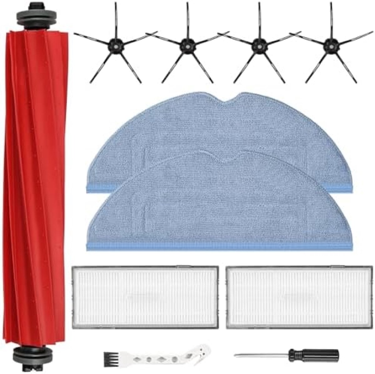 11-delig accessoireset voor robotstofzuigers - Inclusief hoofdborstel, HEPA-filters, dweilpads, zijborstels en reinigingsborstel voor optimale reinigingsprestaties