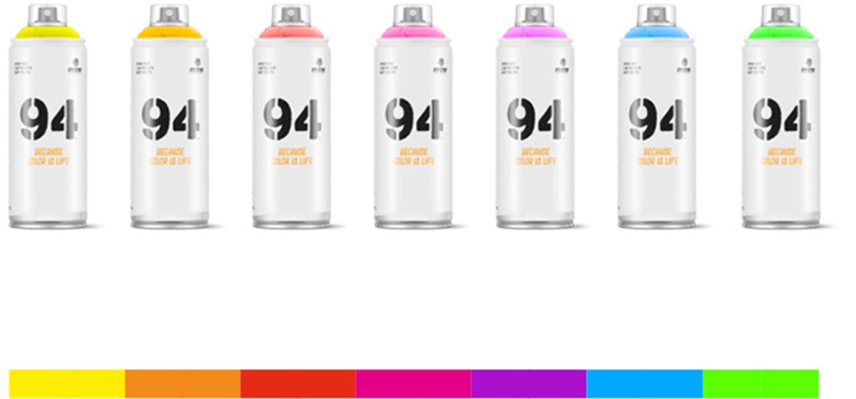 MTN94 Fluoriserende spuitbussen pakket - Lage druk en matte afwerking spuitverf - 7 stuks