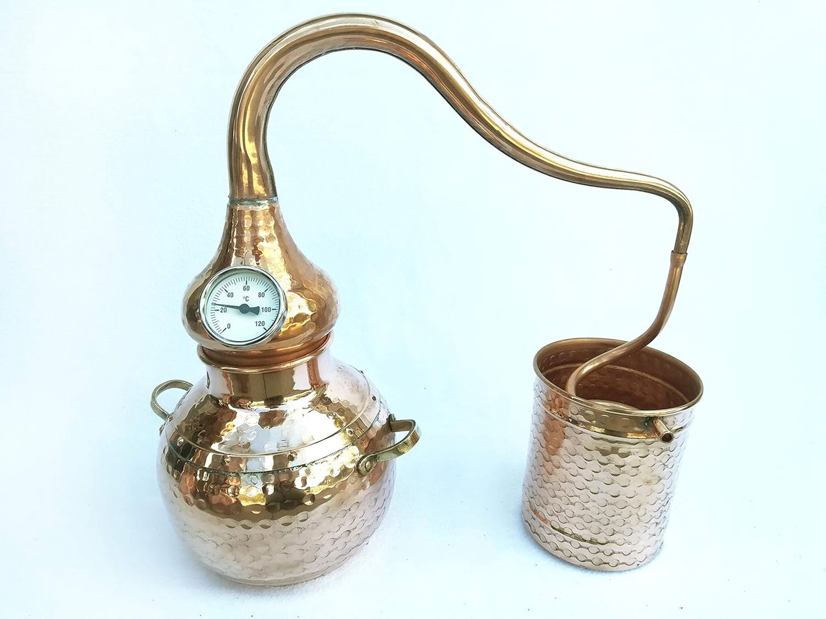 Traditionele distilleerketel met thermometer - 15L koper distilleerder