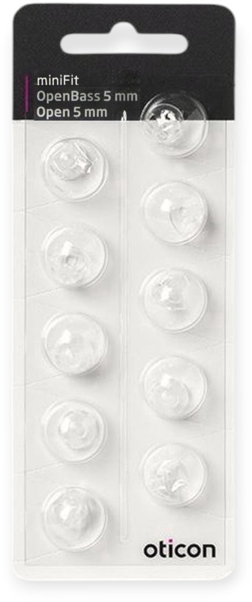 Oticon minifit OPEN / OPENBASS dome MAAT: 5 MM - Blister van 10 stuks - voor MiniRite luidsprekers