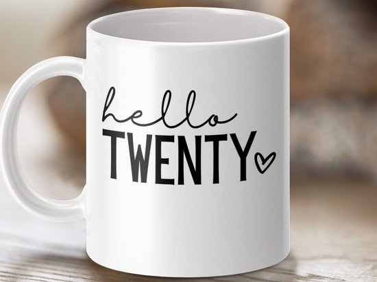 Mok Hello Twenty, 20th Birthday, Verjaardagscadeau, Gepersonaliseerde mok, twintig, Verjaardagscadeau voor haar, aangepaste mok