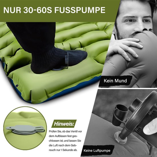Opblaasbare kampeerslaapmat - Kampeerluchtbed met voetpomp en kussen - Klein pakket opblaasbaar matras compact en lichtgewicht - Geschikt voor buiten - 190 * 68 * 10 cm -Groen van Forceatt — afbeelding 2