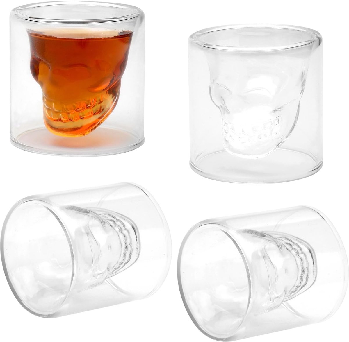 Set van 4 Skull Shotglazen - 20 ml - Voor Koude en Warme Dranken, Cola en Espresso Glassen