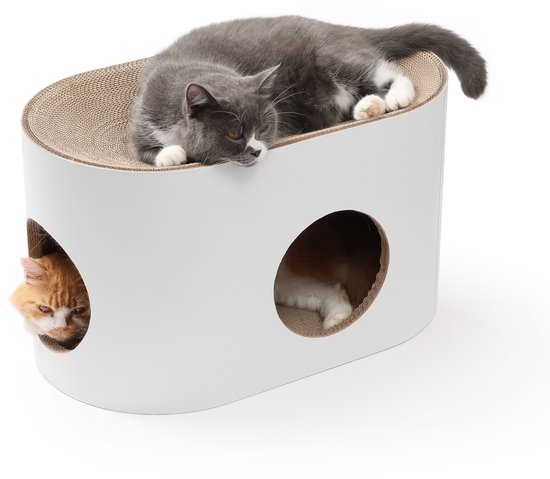 Ronde Krabplank Krabbed Voor Katten - XL Rond Krabplank 46 Cm, Gerecycled Golfkarton, Met Kattenkruid, Kattenbed En Krabpaal In één XL Kattenbed