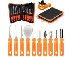 Halloween Jack-O-Lantern-maakset - 11-delige set - Gereedschap voor het uitsnijden van pompoenen - Opbergtas inbegrepen - Perfect voor doe-het-zelf-uitsnijden met het gezin en kinderen