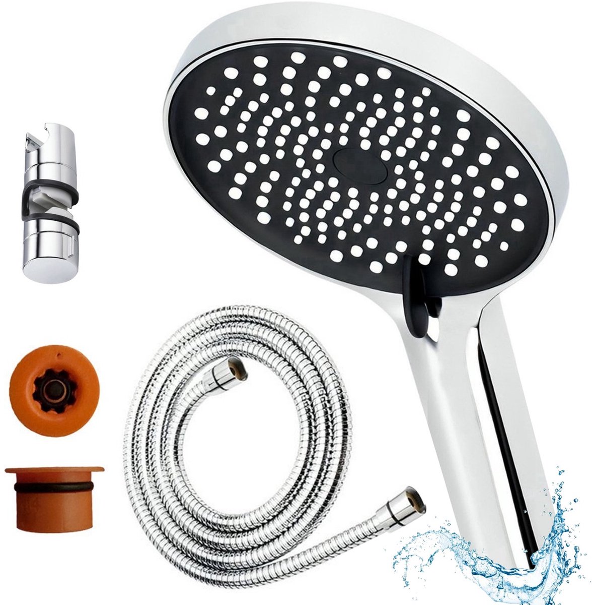 AUM® Douchekop met Slang - Inclusief Douchehouder - Regendouchekop - 13cm - 3 Sproeistanden - Chroom
