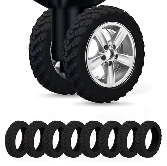 Protections de roues en Siliconen pour chariots/valises - Réduction du bruit - Protection des roues - Accessoires de vêtements pour bébé de valise - Set de 8 - Zwart
