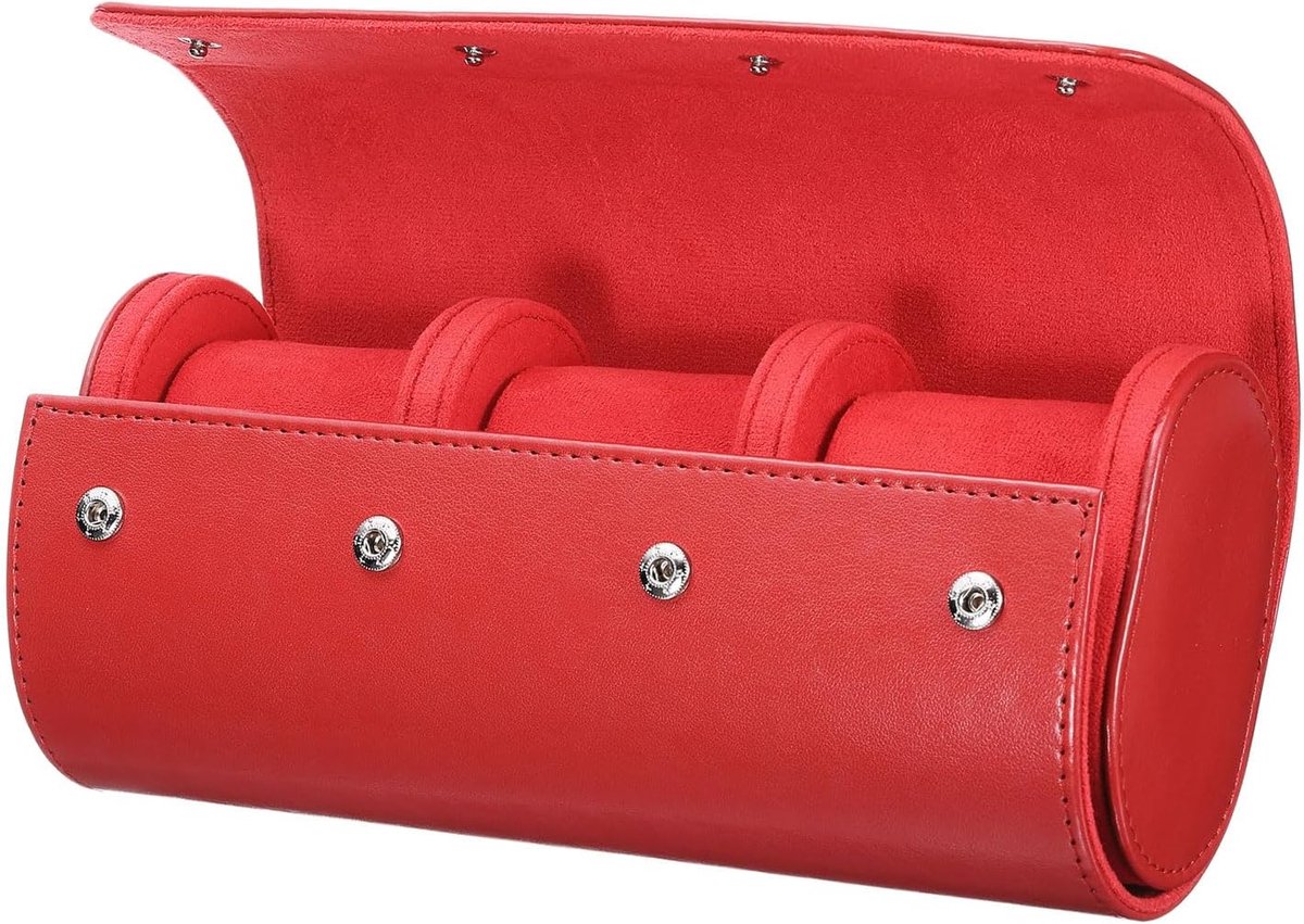 Reis horloge doos-driekant ontwerp-echt lederen materiaal-draagbaar-universeel voor mannen en vrouwen-opvangdoos-afneembaar horlogekussen-geschikt voor het opslaan van huishoudelijke artikelen-rood