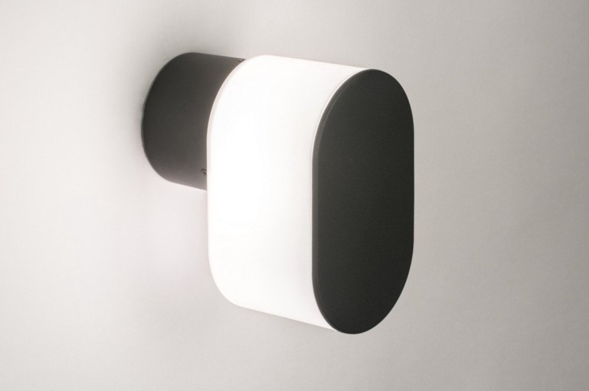 Lumidora Wandlamp 30760 - Voor buiten - E27 - 6.0 Watt - 500 Lumen - 2700 Kelvin - Zwart - Wit - Antraciet donkergrijs - Kunststof - Buitenlamp - IP44 - Met Sensor