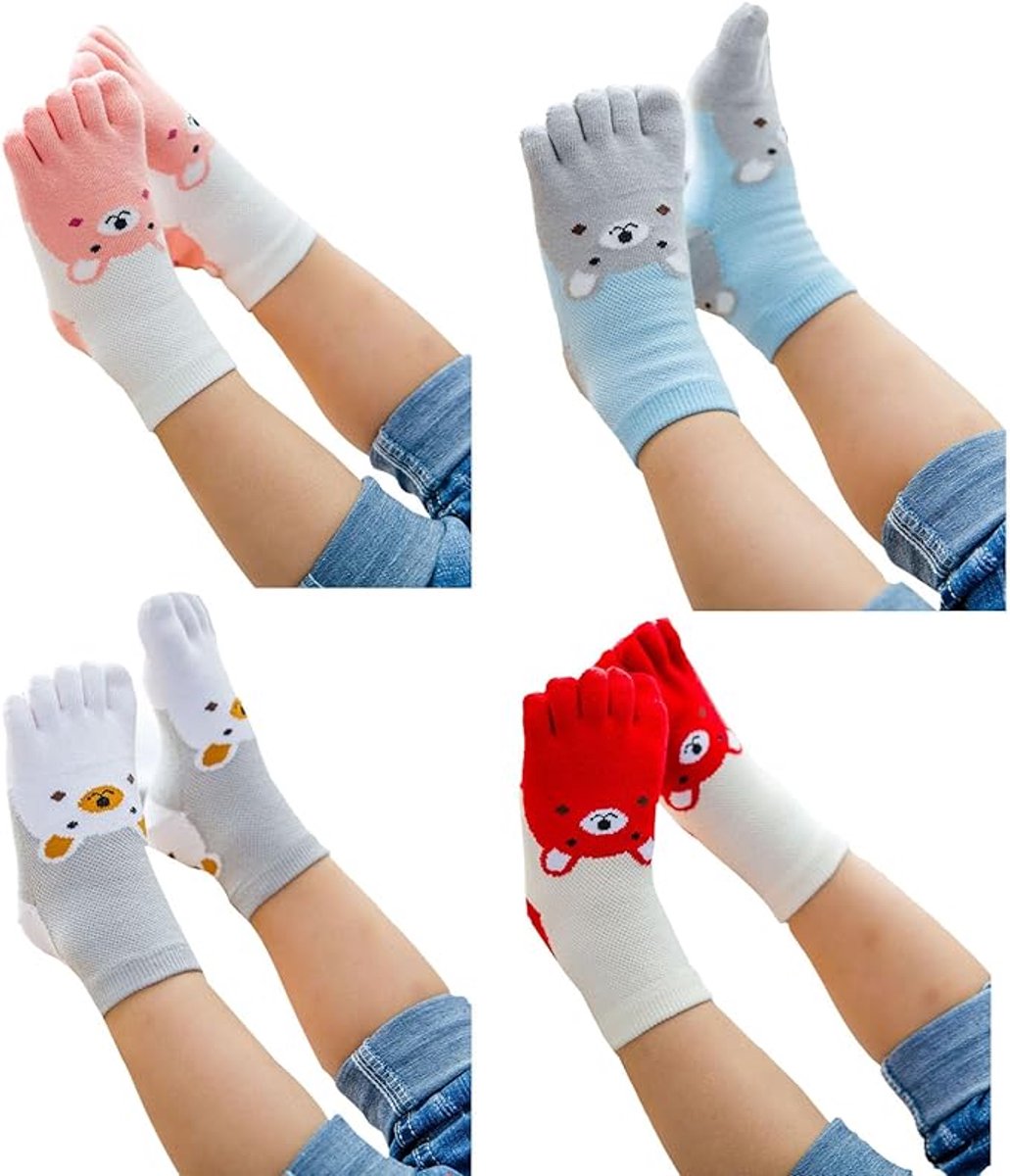 paar kindersokken, katoen, hardloopsokken, vijf vingers, dieren, schattige ademende hoge hakken, antislip, sportsokken voor kinderen van 3 tot 12 jaar, jongens en meisjes