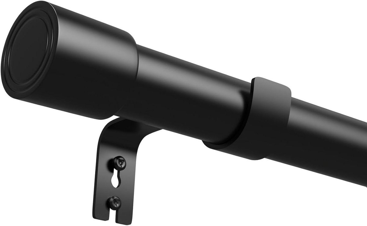 Allecto plus - Zwarte gordijnroede voor gordijnen met ringen, verstelbaar, enkel, zwaar belastbaar - inclusief eindstukken - 60-165 cm.