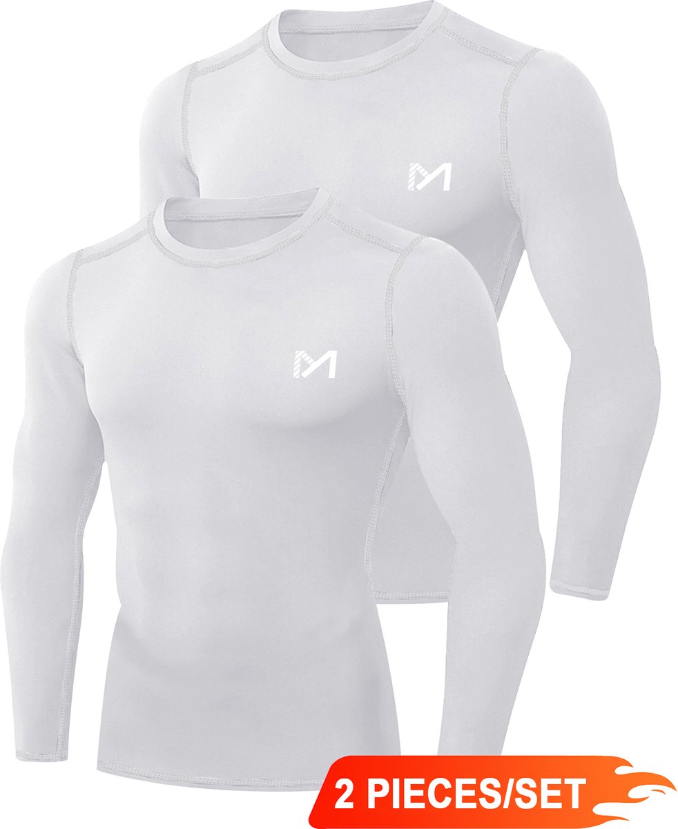 MEETHOO 2 Pack Sports Compressie Spotshirt - Heren Fitness Shirt -Wit-L