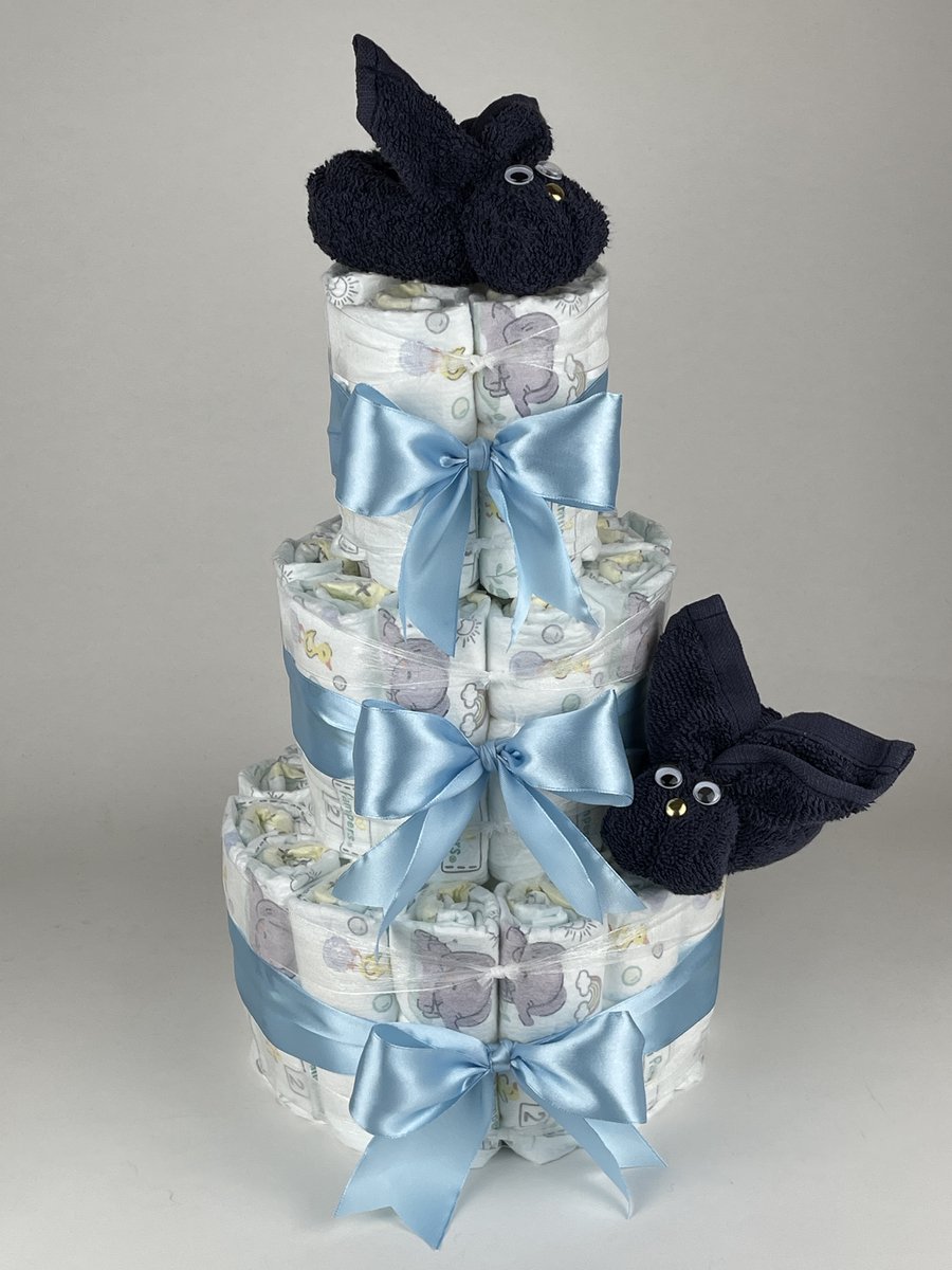 Chouette-Chouette | Luiertaart Jongen | Kraamcadeau | Geboorte Jongen | Babyshower | Konijnen Navy donker blauw - Blauw