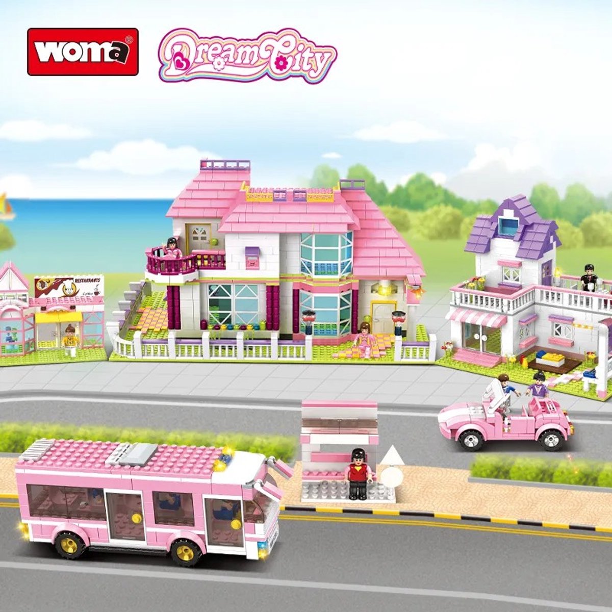 Woma - Dream City Bouwset – 3D Puzzel – 1898 Stuks – Mini Blokjes – Compatibel met LEGO – Speelgoed vanaf 6 Jaar – Meisjes Bouwpakket – Stadsthema