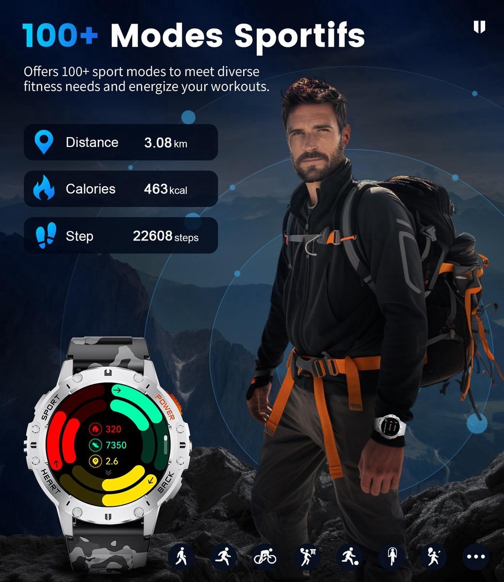 Afbeelding 2 van Smartwatch Heren Bluetooth 1,43" AMOLED Zilver IP68