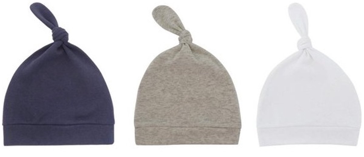 3-Pack Newborn Babymutsjes met Knoop – Navy Blauw – Zachte Katoenen Mutsjes voor Pasgeboren Baby’s