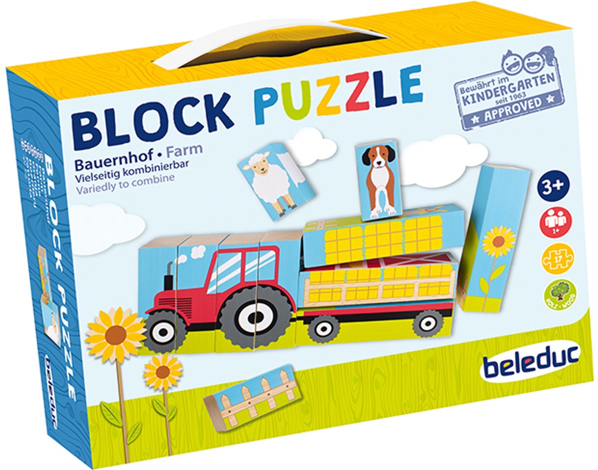 Beleduc blokpuzzel boerderij educatief speelgoed kleurrijk karton.