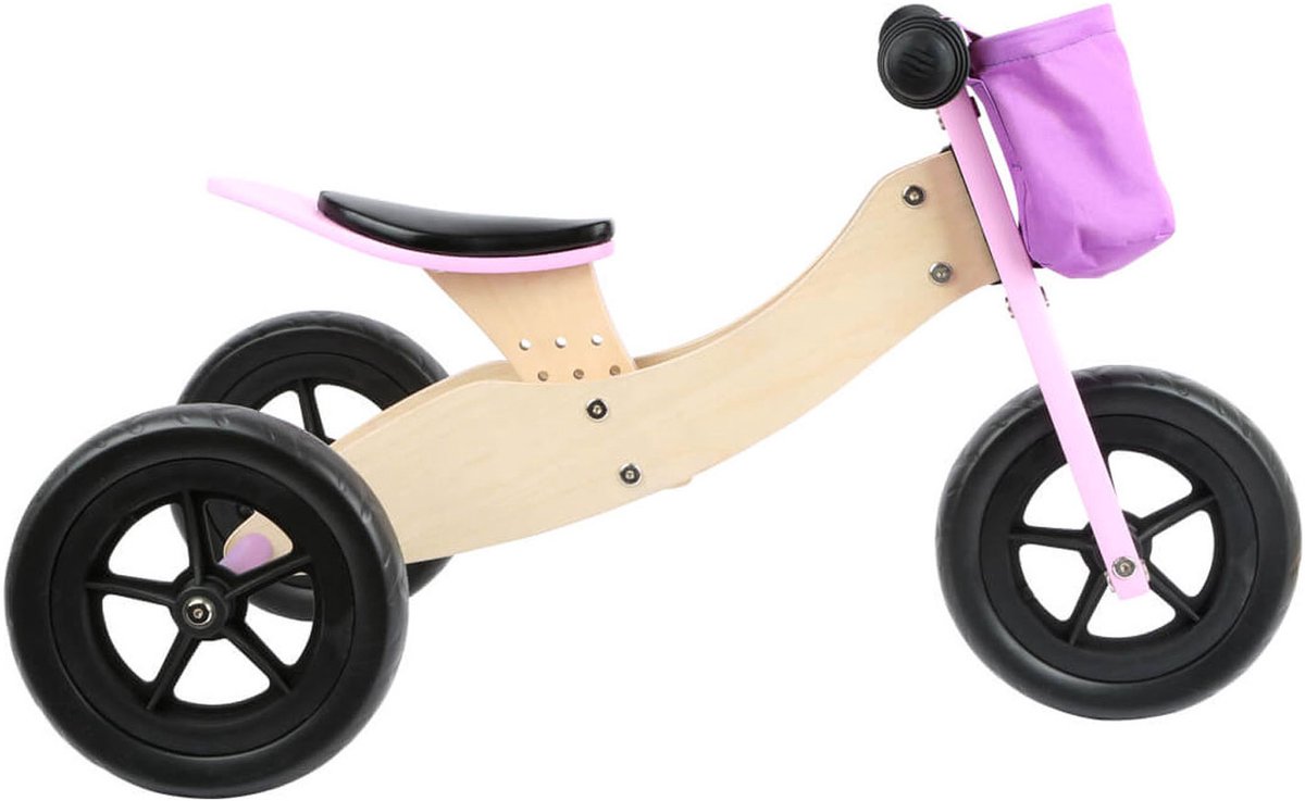 Houten loopfiets - Small Foot - Trainingsfiets 2-in-1 Maxi Roze - Houten speelgoed 1 jaar