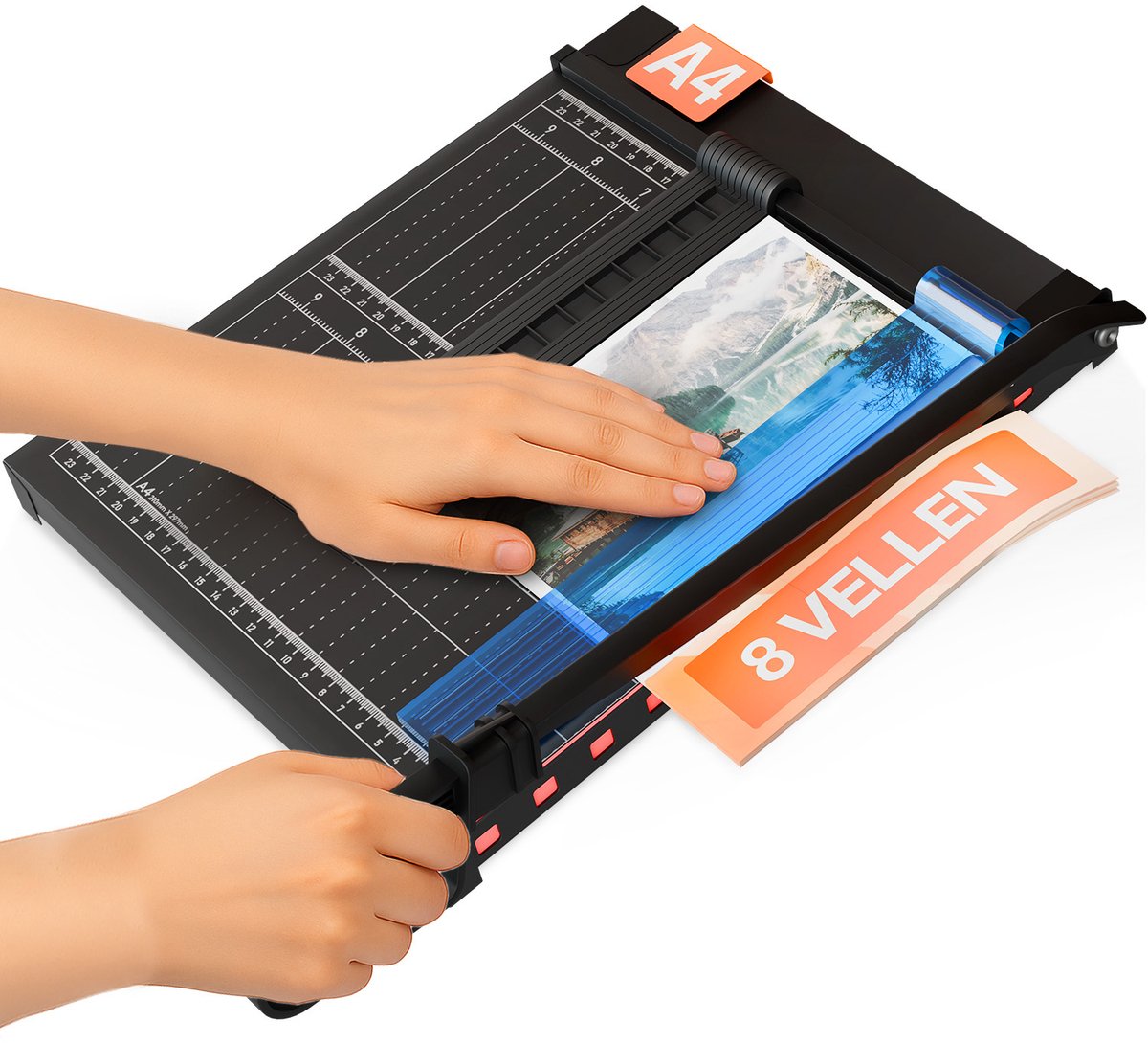 ACROPAQ Papiersnijder A4 - Voor maximaal 8 vel, Magnetische snijgeleider, Compact, Antislipvoetjes, Zwart - Papier snijder, Papiersnijmachine