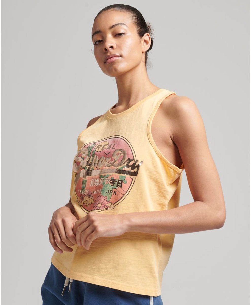 Superdry Vintage Vl Narrative Mouwloos T-shirt 2XS Vrouw Oranje