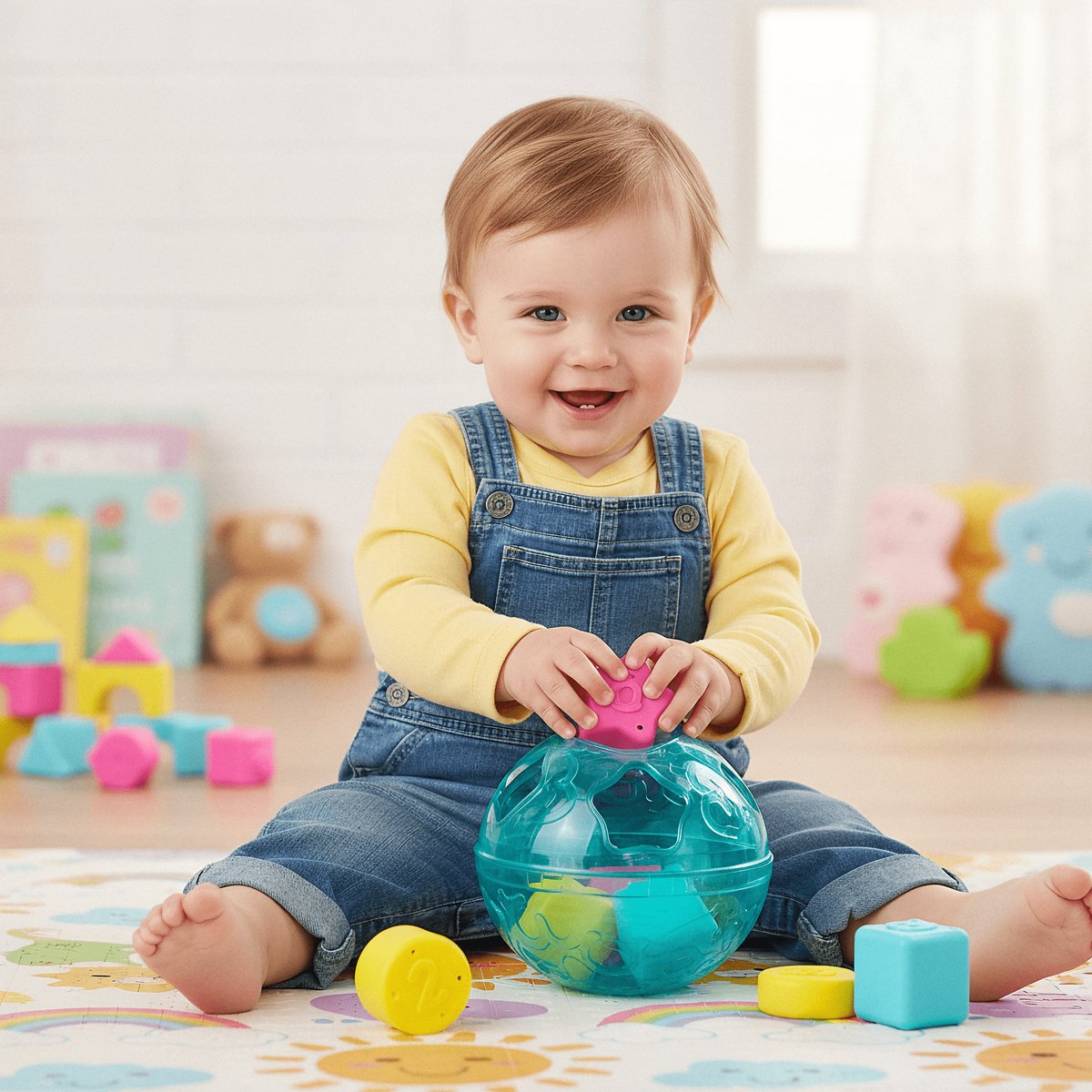 Playgro Roll and Sort Ball - Baby bal - vormsorteerder - Baby speelbal - Speelgoed Baby - Speelgoed 1 jaar - Educatief baby speelgoed - Bal voor baby - motoriek baby - Baby rammelaar - interactief baby speelgoed - inclusief zachte blokken — afbeelding 8