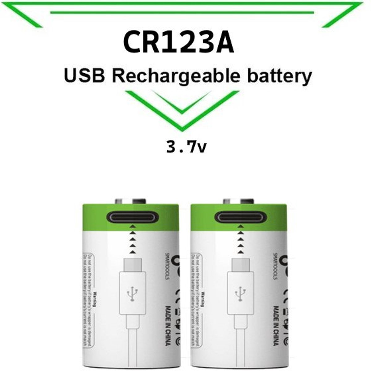 Oplaadbare Li-ion CR123A Batterijen 3.7V - USB-C - 700 mAh - Duurzame Keuze - Lithium CR123A batterij accu - 2 stuks