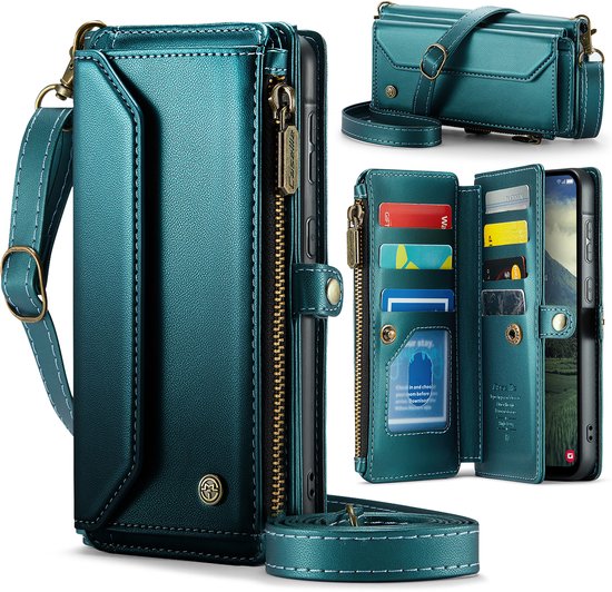 Caseme Hoesje geschikt voor Samsung Galaxy A56 - Portemonnee Hoesje met Koord - Groen