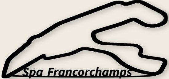 Circuit Spa-Francorchamps België wanddecoratie – geometrische line-art – middel 38×18 cm – zwart – autosport – wandbord