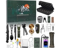 Kerst Countdown Survival Kit Kalender voor Heren 2025 - 24 Dagen Outdoor Gereedschap - Survival Toolkit - Nooduitrusting - Outdoor Gereedschap - Perfect Cadeau voor Vader en Zoon - Voor Heren - C