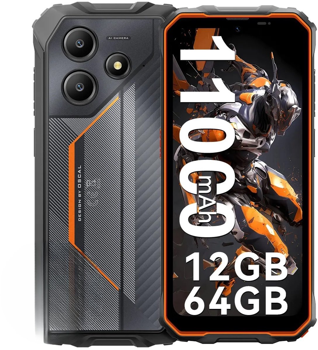 OSCAL MARINE 2 Robuuste Smartphone - 12GB RAM - 64GB ROM - 11000mAh - Gemini AI - 6.56 Inch - IP68 Waterdicht - Dual SIM - Android 15 - NFC - Oranje