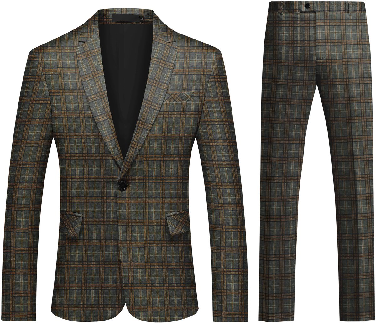 ALLTHEMEN Heren Pak Print - Enkel Knops Middensplit - Tweedelig pak - S