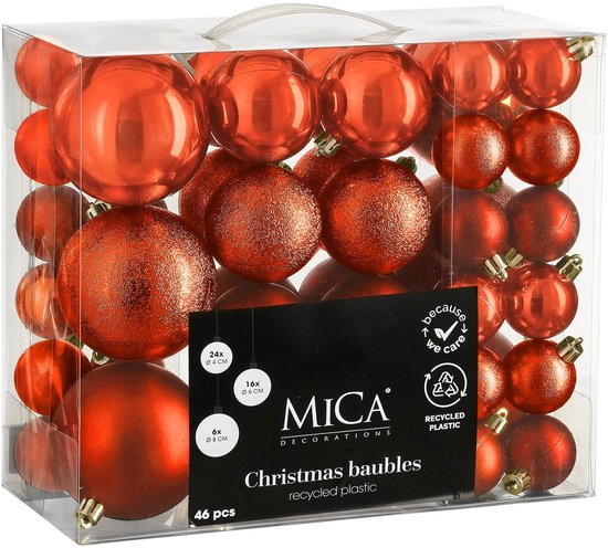 Mica Decorations Kerstballen Set - 46 Stuks - Ø8 cm - Onbreekbaar - Oranje