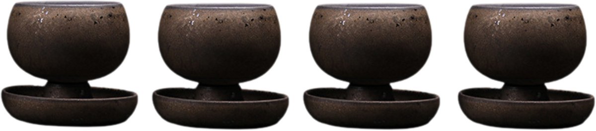 JinSho - 4 Japanese Style kop en schotel - Bruin - ceramic - 150ml - Cappuccino formaat